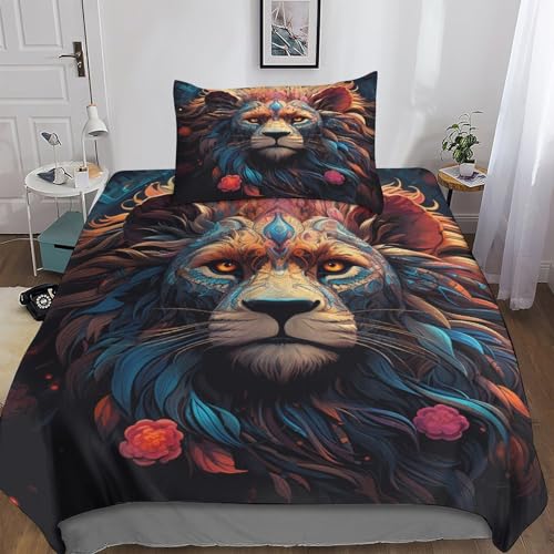 Kinderbettwäsche Bettwäsche Lion Deckenbezug 135x200 3D Teenager Mädchen 2teilig Room Decor Mikrofaser Kissenbezüge Mit Reißverschluss Einfache Pflege von BYTUGI