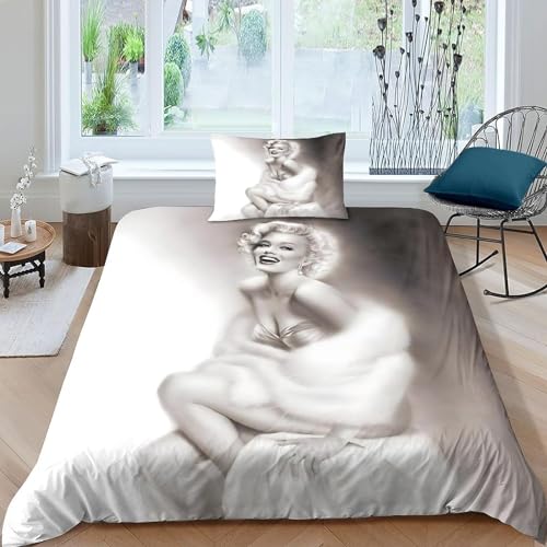 Marilyn Monroe Art Quilt Cover Trösterbezüge 3D gedruckt Bettbezug für Jungen Mädchen mit Reißverschluss-Verschluss Weiche Mikrofaser mit Kissenbezügen Bettwäsche Set 2-teilig Single(135x200cm) von BYTUGI