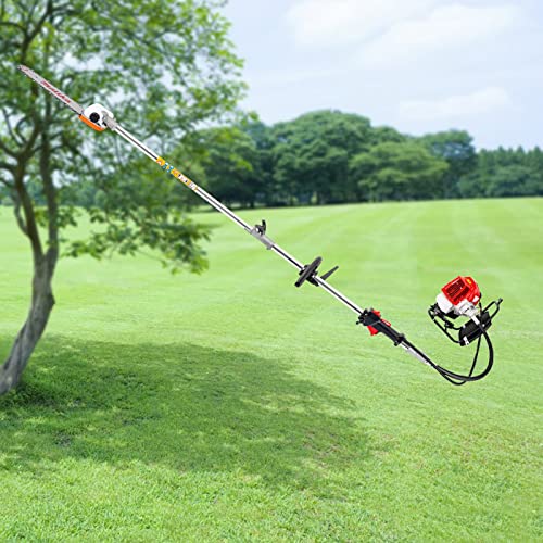 2-Takt Motorsense Freischneider Hochentaster Benzin Rasentrimmer Heckenschere 4-in-1 52CC Multitool Professionelle Trageschlaufe und inklusive Verlängerung Kombigerät Heckenschere Schnittlänge: 40cm von BYUAK