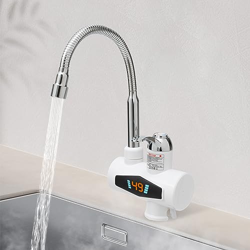 Durchlauferhitzer Wasserhahn Edelstahl Küchenamatur mit ablesbarer LED Temperaturanzeige 3000W Sofort Warm Elektrisch Warmwasserhahn, 360º Unterstützung Drehung für Campingküche, Wohnmobil von BYUAK