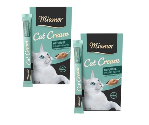 Miamor Cat Cream Geflügel | Doppelpack 2X 6x15g (180g) | als Unterstützung für EIN glänzendes Fell | Angereichert mit Biotin von BYUP