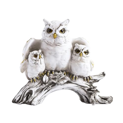 BYVUTE The Owl Family Statue, Adorable Retro Resin Animal Figurines for Tabletop Shelf for Home Garden Outdoor Living Room Office Decorations Sculptures Gift for Birds Lovers (White B) von BYVUTE