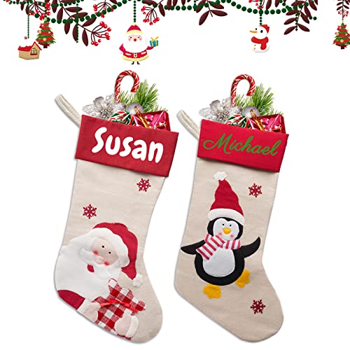 BYWEXCLESD Weihnachtsstrumpf Kamin Personalisiert mit Namen Personalisierte Christbaumschmuck Familie Kinder Junge Mädchen, 2er Set von BYWEXCLESD