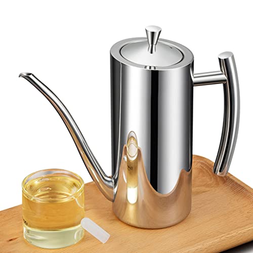 BYWXW Edelstahl-Öltopf 304,Edelstahl Olivenöl Ölspender,Speiseölkanne Ölkanne,Langer Mund Zutatenspender Ölflasche Küche Gewürzkessel Kännchen für Öl(Size:1000ml,Color:Silber) von BYWXW