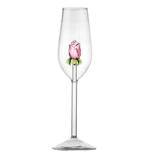 BYYLECL 3D Rose Clear Weinkelch, Rose Champagnerglas mit Rose im Inneren, Weingläser, Hochzeitsflöten, Gläser für Catering, Hochzeiten, Partys, Bars, Familientreffen, 220 ml von BYYLECL