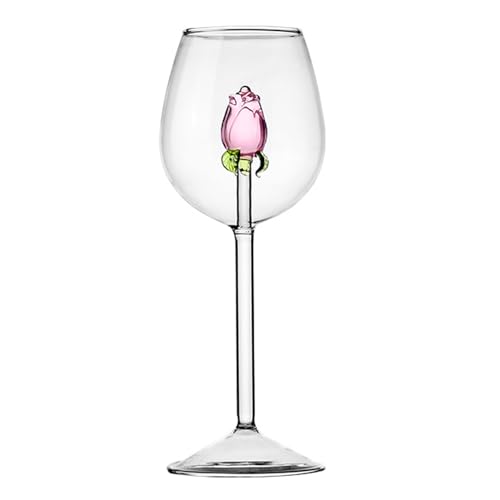 BYYLECL 3D Rose Clear Weinkelch, Rose Champagnerglas mit Rose im Inneren, Weingläser, Hochzeitsflöten, Gläser für Catering, Hochzeiten, Partys, Bars, Familientreffen, 300 ml von BYYLECL