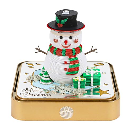 BYYLECL 3D Tischkalender mit Licht, 2026 Abreißen DIY Memo Pad Papier Schnitzkunst für Weihnachten Schneemann 3D Schnitznotizen von BYYLECL