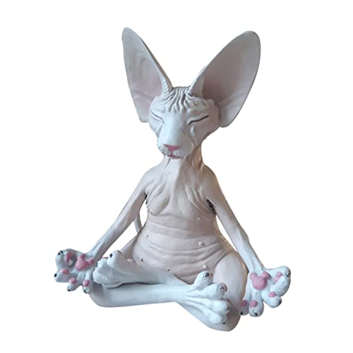 BYYLECL Katze Sphynx Katze Meditate Statue Sammlerstück Figuren Yoga Entspannte Pose Buddha Meditation Sphynx Katze Sammlungen Katzenstatue für Home Office Auto Schreibtisch Dekoration Weiß von BYYLECL