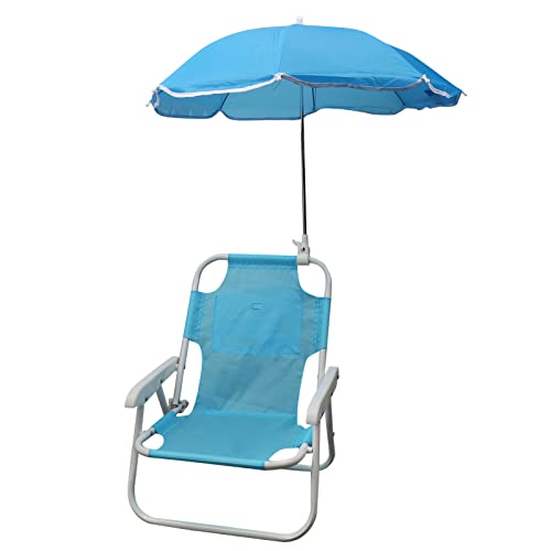 BYYLECL Kinder Strandstühle mit Regenschirmen, Outdoor Strand Kinder Klappstuhl mit Regenschirmen Multifunktionale Tragbare Stühle für Kinder Blau von BYYLECL
