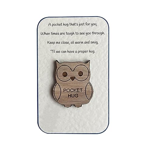 BYYLECL Little Pocket Memory Holz-Taschenumarmung, Holzmarke, Isolationsgeschenk für jemanden, den Sie lieben, kleine Tasche, Andenken, Erntedankfest, Eule von BYYLECL