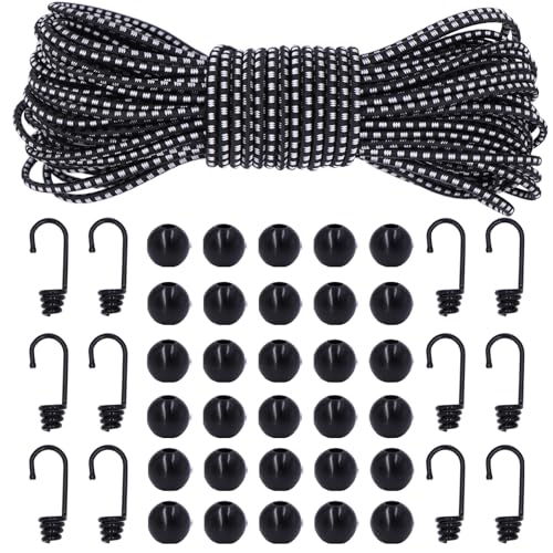BYZANDQI Gummiseil 4mm 10m, Hochelastisches Expanderseil Gummischnur, DIY mit Haken Kugeln Zubehör, Planenseil Gummikordel Spannseil Gummiband Schwarz von BYZANDQI