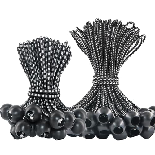 BYZANDQI Spanngummis mit Kugel, 50 Stück Planenspanner Gummispanner Zeltgummis | 15 cm 25 Stück und 20 cm 25 Stück | Befestigung Gummischlaufen für Planen Banner Netz Pavillions Schwarz von BYZANDQI