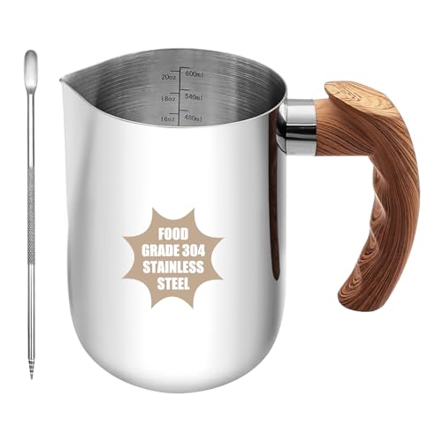 Milchaufschäumkrug, 600ml, Milchaufschäumer, 304 Edelstahl, Dampfkrug mit Kunststift, Milchkaffeekännchen mit hitzebeständigem Griff und Skala Milchaufschäumkrug, 600ml, Milchaufschäumer, 304 Edelstahl, Dampfkrug mit Kunststift, Milchkaffeekännchen mit hitzebeständigem Griff und Skala von BYZCYSG