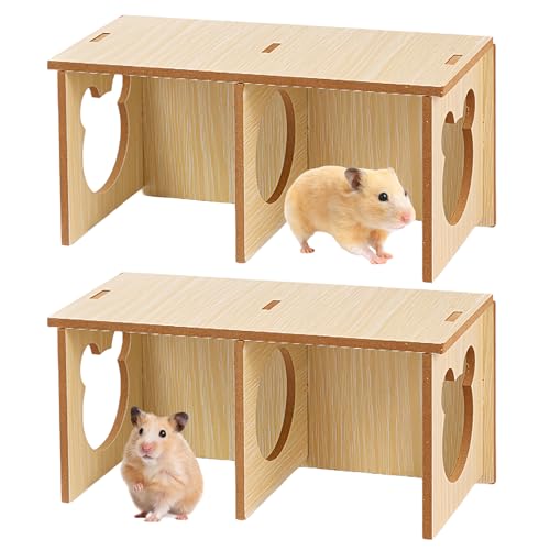 2 Stück Hamster Haus, Meerschweinchen Haus, Hamster Versteck Holz ( 25x11.5 x11.5cm ), Hamster Eckhaus, Holz Hamsterhaus, Mehrkammernhaus, DIY Käfig Dekor Zubehör für Zwerghamster, Rennmäuse, Degus von BYZESTY