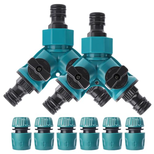 2 Wege Verteiler Wasser Mit Absperrventil, 2 Stück 3/4 Zoll 2 Wege Verteiler Mit Schlauchverbinder 1/2 Zoll, Wasserhahn Adapter Mit Individuellen Ein-/Aus-Ventilen, Gartenschlauch-Splitter-Set von BYZESTY