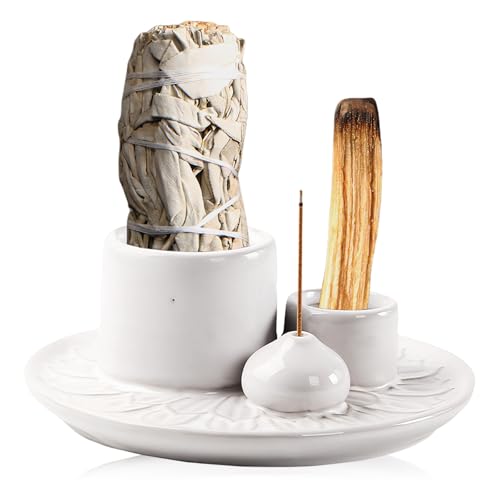 4-In-1 Räucherschale Für Jedes Räucherstäbchen, Räucherwerk, Palo Santo, Räucherkegel Räucherstäbchenhalter, Räucherstäbchen Halter Keramik Für Yoga/Meditation(Ohne Räucherstäbchen) Weiß von BYZESTY