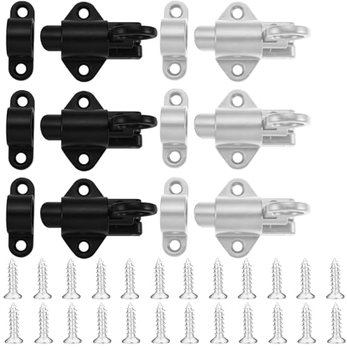 6 Stück Automatische Verriegelung Türriegel, Spring Riegelschloss mit Schrauben, Federverriegelung aus Aluminiumlegierung, Schieberiegel, Automatische Türriegel für Fenster, Holztüren(Silber/Schwarz) von BYZESTY