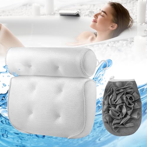 BYZESTY Badewannenkissen Nacken, Nackenkissen Badewanne, 4D Mesh Badewannenkissen Nacken mit 6 Saugnäpfen, Badekissen für Badewanne, Badesofa Badewannenkissen für Home Spa und Badewannen von BYZESTY