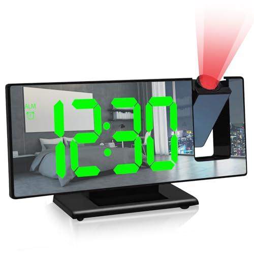 BYZESTY Projektionswecker, Wecker Digital mit Projektion, LED Spiegel-Digitaler Wecker mit Datum, Temperaturanzeige, Snooze, 3 Helligkeit, USB-Betriebener Projektionsuhr für Schlafzimmer (Black) von BYZESTY