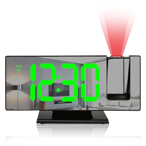 BYZESTY Projektionswecker, Wecker Digital mit Projektion, LED Spiegel-Digitaler Wecker mit Datum, Temperaturanzeige, Snooze, 3 Helligkeit, USB-Betriebener Projektionsuhr für Schlafzimmer (Schwarz) von BYZESTY