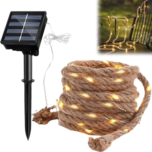 BYZESTY Solar Lichterkette Seil, 7M Warmweiß Lichterkette Aussen, Gartenleuchte mit 100 LEDs, IP65 Baumwollseil Solarlichterkette, Solar Rope Lights für Garten Balkon Terrasse Weihnachten Party BYZESTY Solar Lichterkette Seil, 7M Warmweiß Lichterkette Aussen, Gartenleuchte mit 100 LEDs, IP65 Baumwollseil Solarlichterkette, Solar Rope Lights für Garten Balkon Terrasse Weihnachten Party von BYZESTY