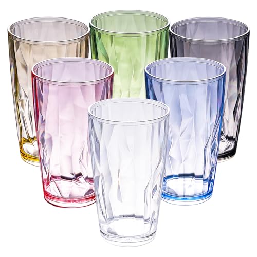 Wassergläser Aus Kunststoff, 6 Stück Kunststoffbecher Bunt, Stapelbar Wassergläser Set, Wiederverwendbar Plastikbecher Trinkbecher, Bunte Trinkgläser Set Für Daheim Party Büro Camping (470 ml) von BYZESTY