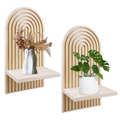 Byzesty 2 Stück Wandregal Holz, Boho Holz Regenbogen Wandregale Hängeregal Boho Wanddeko Wandregal Böhmische Wandhalterung Schweberegal Wanddekoration Wand Regal Aus Kiefer Für Schlafzimmer Wohnzimmer von BYZESTY