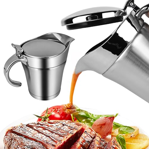 Edelstahl Thermo Sauciere - Soßenkanne mit Klappdeckel 500ml, Soßenschüssel, Doppelt Isoliert Silberner Saucenkrug, Thermosoße Topf, Saucenbecher für Vanillesoße Soße Sahne Mayonnaise Milch von BYZESTY