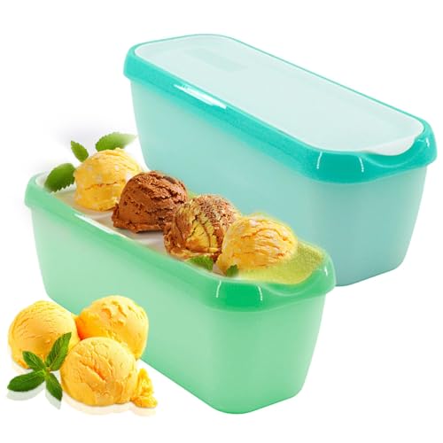 Eisbehälter Für Speiseeis, 2 Stück 1,5L Eiscreme Behälter, Eis-Container Mit Deckel, Wiederverwendbare Hausgemachte Eiscreme-Behälter, Stapelbarer Aufbewahrungsbehälter Für Sorbet (Mintgrün + Teal) von BYZESTY