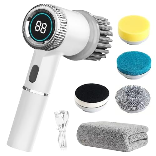 Elektrische Reinigungsbürste, Electric Spin Scrubber mit 5 Bürstenköpfe, Spin Power Scrubber, Electric Cleaning Brush mit Led Anzeige, Handheld Cleaning Brush für Badezimmer, Küche, Waschbecken Elektrische Reinigungsbürste, Electric Spin Scrubber mit 5 Bürstenköpfe, Spin Power Scrubber, Electric Cleaning Brush mit Led Anzeige, Handheld Cleaning Brush für Badezimmer, Küche, Waschbecken von BYZESTY