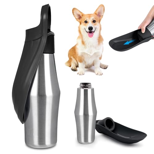 Hundetrinkflasche Für Hund, 750ml Trinkflasche Hunde, 180°Faltbar Hundetrinkflasche, Tragbare Haustier Wasserflasche, Edelstahl Hundetrinkflasche, Trinkflasche Hunde Für Ausbildung (Schwarz, 1) von BYZESTY