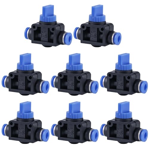 Pneumatik Steckverbinder 6mm, 8 Stück Pneumatischer Kugelhahn, T Stück Union Connector, Gerade Luftdurchfluss-Regelventil für Luftschlauchverschraubungen von BYZESTY