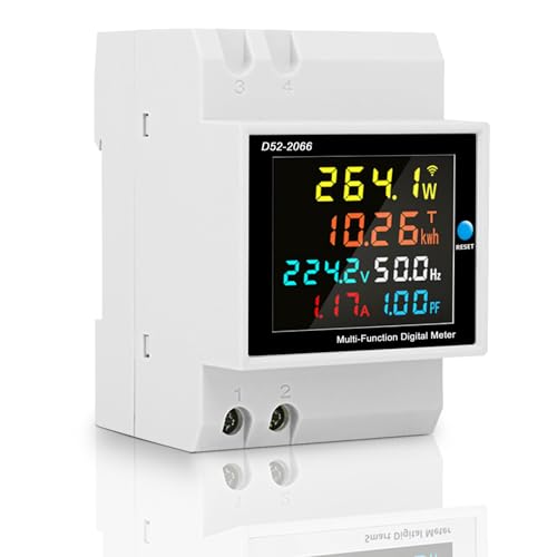 Stromzähler Hutschiene AC40-300V 100A, Farb-LCD-Digitaler Energiezähler 1 Phase, 6 in 1 Wechselstromzähler KWh Zähler, Amperemeter Voltmeter Din, Multifunktions Strommessgerät, Geschlossenem Typ CT von BYZESTY
