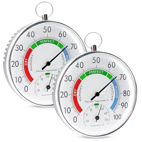 Thermometer Aussen 2er-Set Außenthermometer & Hygrometer – Batteriefreie Thermometer-Hygrometer für Terrasse, Gewächshaus, Garten, Haus & Auto (10 cm) von BYZESTY
