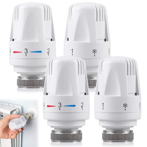 Thermostatkopf, 4 Stück Heizkörperthermostat für M30 x 1.5, Thermostat Heizung, Thermostatkopf Heizkörperventil, Heizungsthermostat, Kühlerthermostat, Heizungsregler für Büro Zuhause (4) von BYZESTY