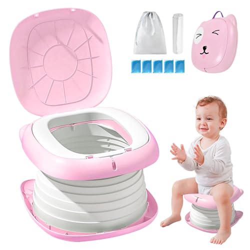 Töpfchen Falttoilette Kinder, Klapptoilette Für Kinder, Zusammenklappbarer Toilettensitz Mit Müllsäcke, Faltbarer Toilettensitz, Tragbares Reise-Klapptöpfchen Für Drinnen Und Draußen 0-8Jahre (Rosa) von BYZESTY