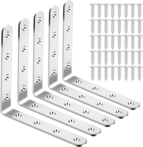 Winkelverbinder, 5 Stück Schwerlastwinkel 90 Grad Edelstahl Winkel Klammer Verbinder 125 x 125 x 20 mm Lochwinkel Holzverbinder Bauwinkel Balkenwinkel mit Schrauben für Tabelle Stuhl Bücherregal von BYZESTY