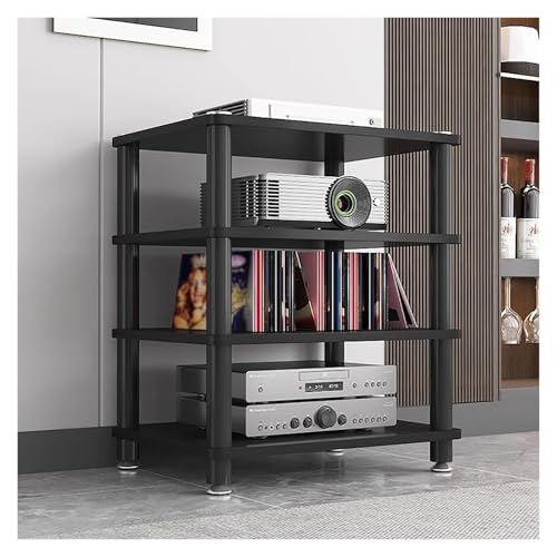 BYZOMU Audio Rack HiFi Regal 4-stufiger Verstärker-HiFi-Rack AV-Medienständer Holzregal Stereo-Rack Eck-Audioturm Büro-Entertainment Stereo-Komponentenschrank(Schwarz) von BYZOMU