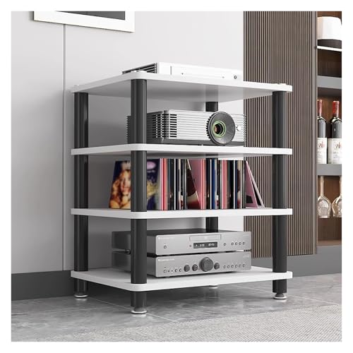 BYZOMU Audio Rack HiFi Regal 4-stufiger Verstärker-HiFi-Rack AV-Medienständer Holzregal Stereo-Rack Eck-Audioturm Büro-Entertainment Stereo-Komponentenschrank(White) von BYZOMU