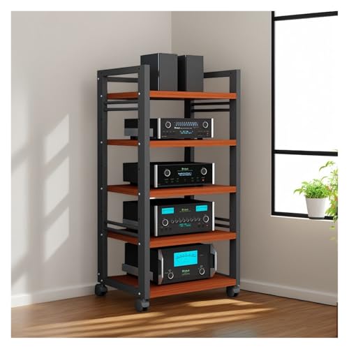 audio rack hifi regal HiFi-Ständer, 5-stufiger Beweglicher AV-Medienständer, Komponentenschrank, Wohnzimmer-CD-Player-Ständer Und Stereo-Rack-Audioturm Mit Höhenverstellbarem Holzregal For Zuhause/Bür von BYZOMU