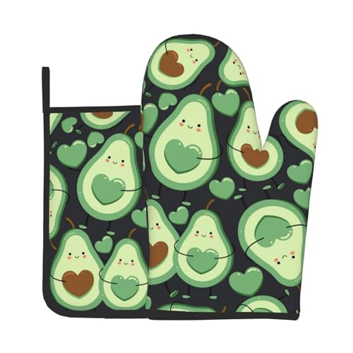 Süßes nahtloses Muster mit Avocado-Herz, Ofenhandschuhe und Topflappen-Sets, hitzebeständige Ofenhandschuhe für die Küche von BYwenhopnbs