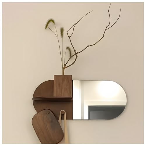 BZCKBZ Multifunktionaler Wandspiegel Mit Ablage, Wandspiegel Mit Kleiderhaken Aus Holz, Wanddekorationsspiegel(Walnut Color) von BZCKBZ
