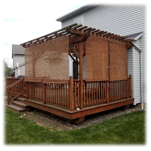 Bambus Raffrollo Braun Outdoor Wetterfest Bambus Rollo Sichtschutz Sonnenschutz Schilf Vorhang Einfache Installation Bambusrollo 51-183cm Breit(20" Wx48 H (51cm x 122cm)) von BZCKBZ