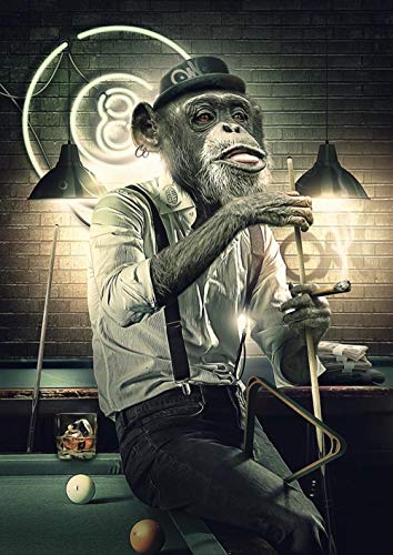 Bzdmly Monkey Billiard Canvas Picture Funny Animal Poster Art Prints Modern Wall Pictures for Living Room Dorm Room Decoration 60 x 90 cm No Frame von Bzdmly