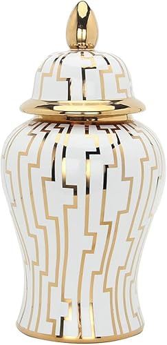 Vase Tischplatte Gold mit Deckel Keramik Ingwer Dekorative Porzellan Blumentopf Gläser Tempel Glas mit Deckel Blumenvasen(M) von BZGPMFUD