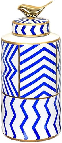 Vase Tischplatte Modell Zimmer Keramik Dekoration Einfache Moderne Licht Wohnzimmer Veranda Lagerung Tank(Blue-17 * 38 * 7.5) von BZGPMFUD