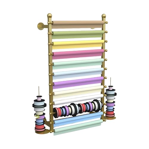 BZJPRFC 12-lagiges Lagerregal for Stoffrollen, An Der Wand Montierte Fensterfolien-/Tapetendisplays, for Aufhängen Von Fußmatten, Decken, Stoffen Und Autofußmatten(Gold,120x20x80cm) von BZJPRFC