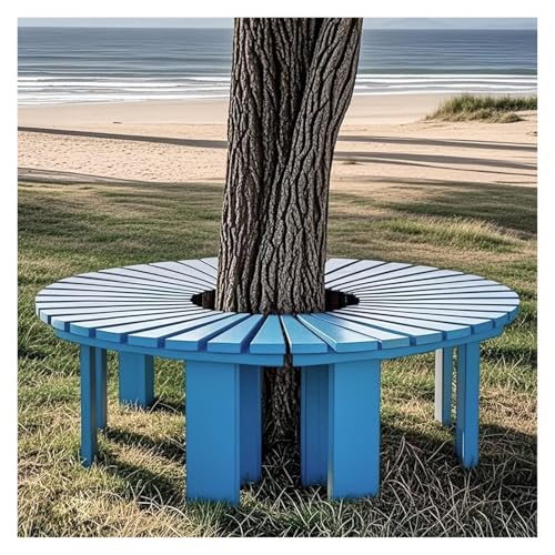 BZJPRFC Baumbank for Umwickeln, Runder Sitz for Den Außenbereich, Dekorativer, Geschwungener Stuhl Aus Massivem Holz, Form Lässt Sich Unendlich Erweitern, 360°-Sichtfeld(Blue) von BZJPRFC