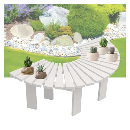 BZJPRFC Baumbankumrandung, Halbrunde Gartensitzbank, Terrassenstuhl for Den Park Im Freien, Dekoratives Spleißen Gebogener Holzstreifen, Freie Kombination Von Formen(White) von BZJPRFC
