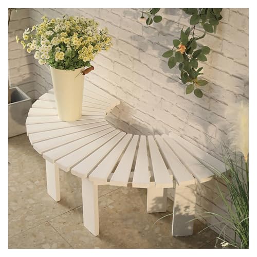 BZJPRFC Baumbankumrandung for Den Außenbereich, Dekorativer Geschwungener Sitzstuhl, Blumenständer for Den Gartenbalkon, Wetterfestes Gestreiftes Holzspleißen(White) von BZJPRFC